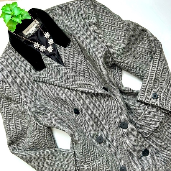 Vintage Jones New York Herringbone Blazer Wool Double Breasted Velvet Collar 10 - Picture 1 of 15